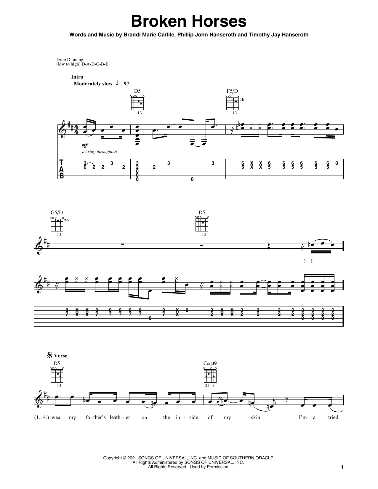 Brandi Carlile Broken Horses Sheet Music