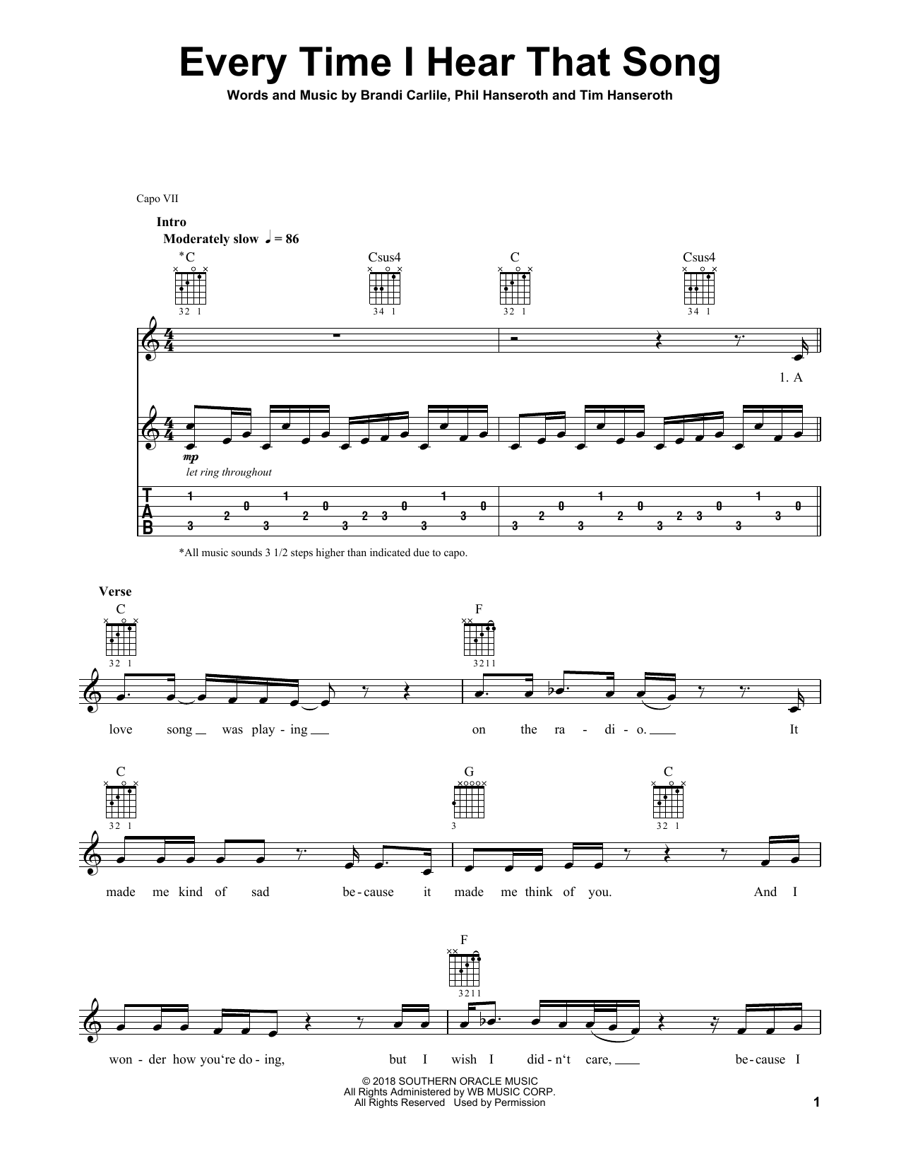 Brandi Carlile Every Time I Hear That Song Sheet Music