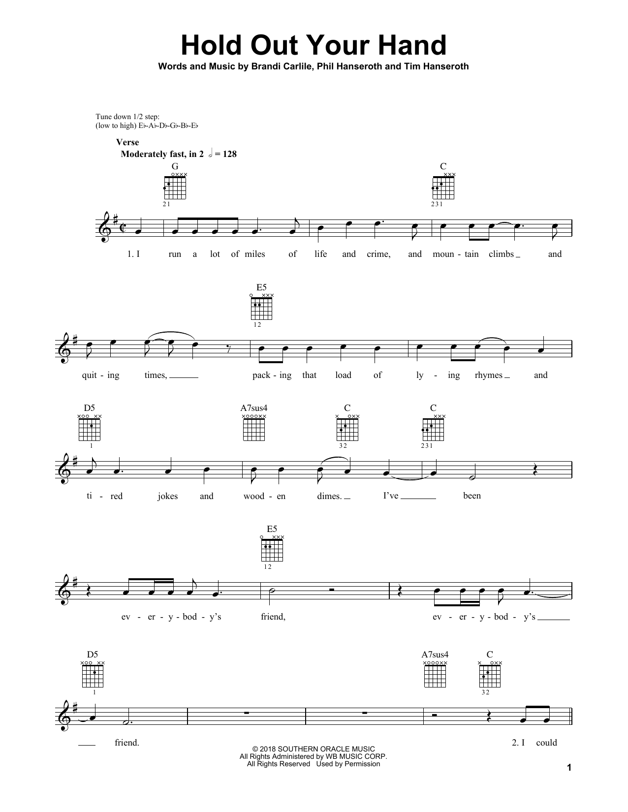Brandi Carlile Hold Out Your Hand Sheet Music