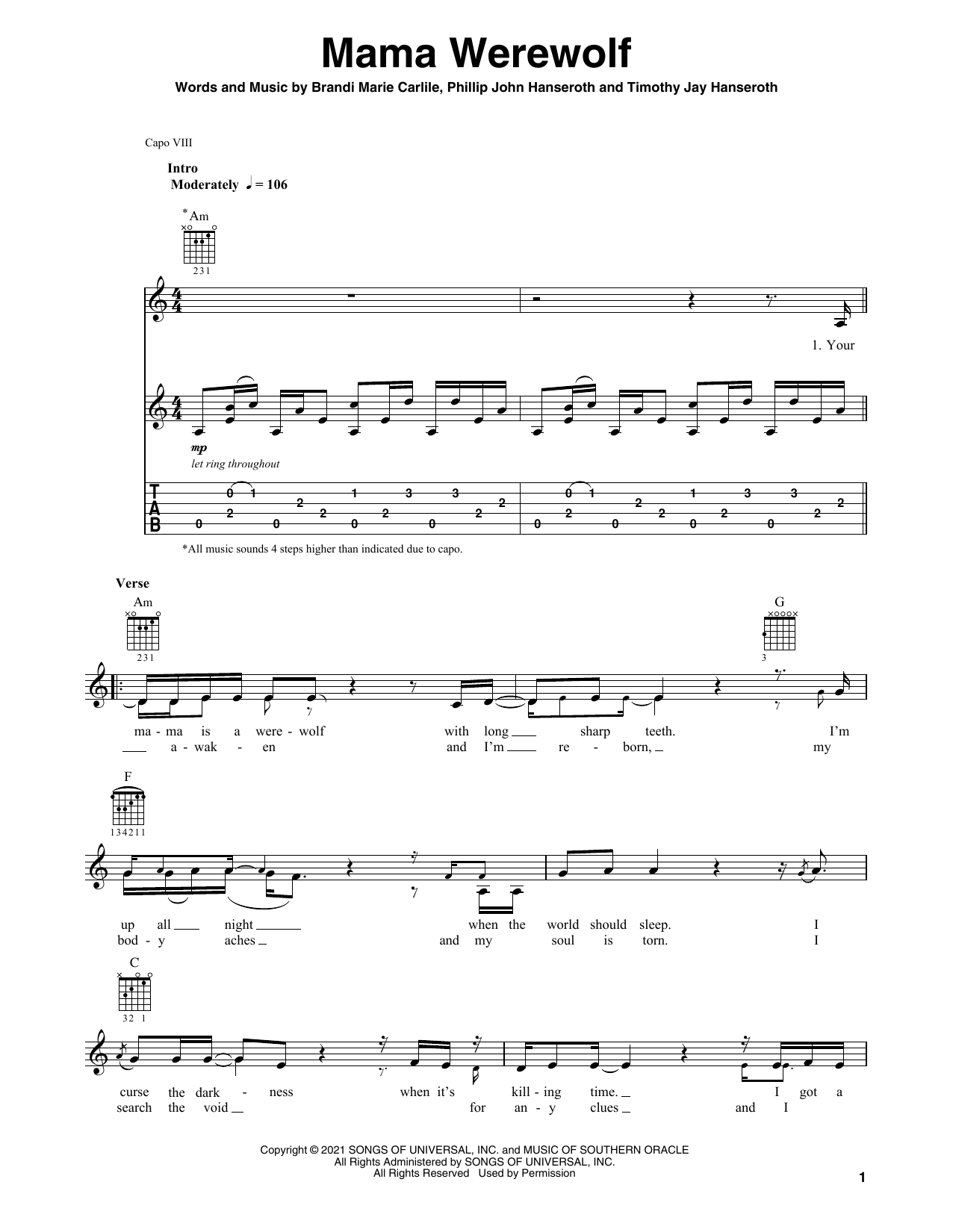 Brandi Carlile Mama Werewolf Sheet Music