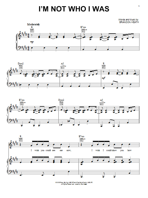 Brandon Heath I'm Not Who I Was Sheet Music
