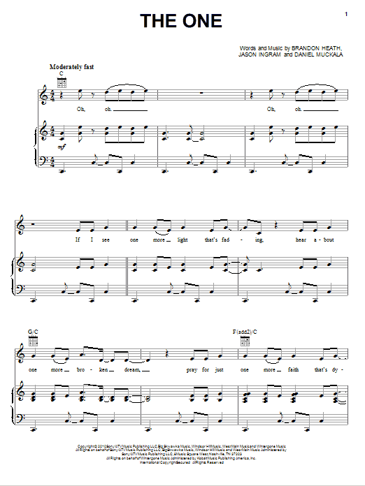 Brandon Heath The One Sheet Music