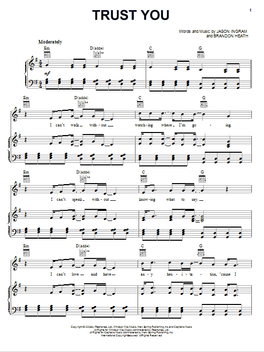 Brandon Heath Trust You Sheet Music