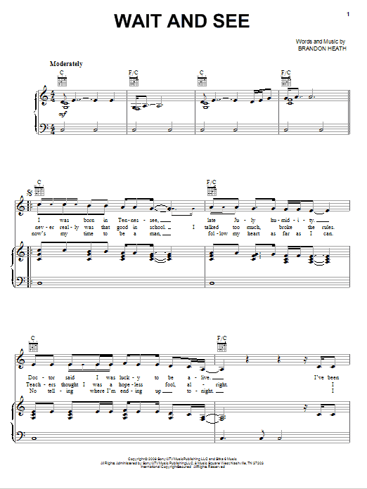Brandon Heath Wait And See Sheet Music