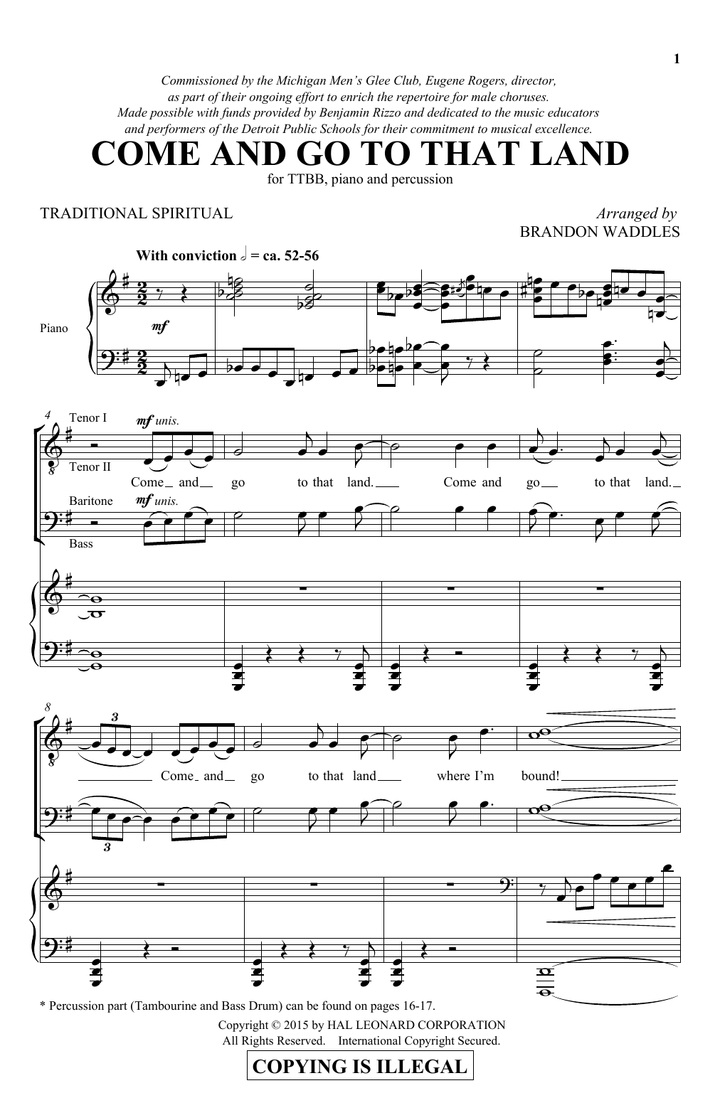 Brandon Waddles Come And Go To That Land Sheet Music