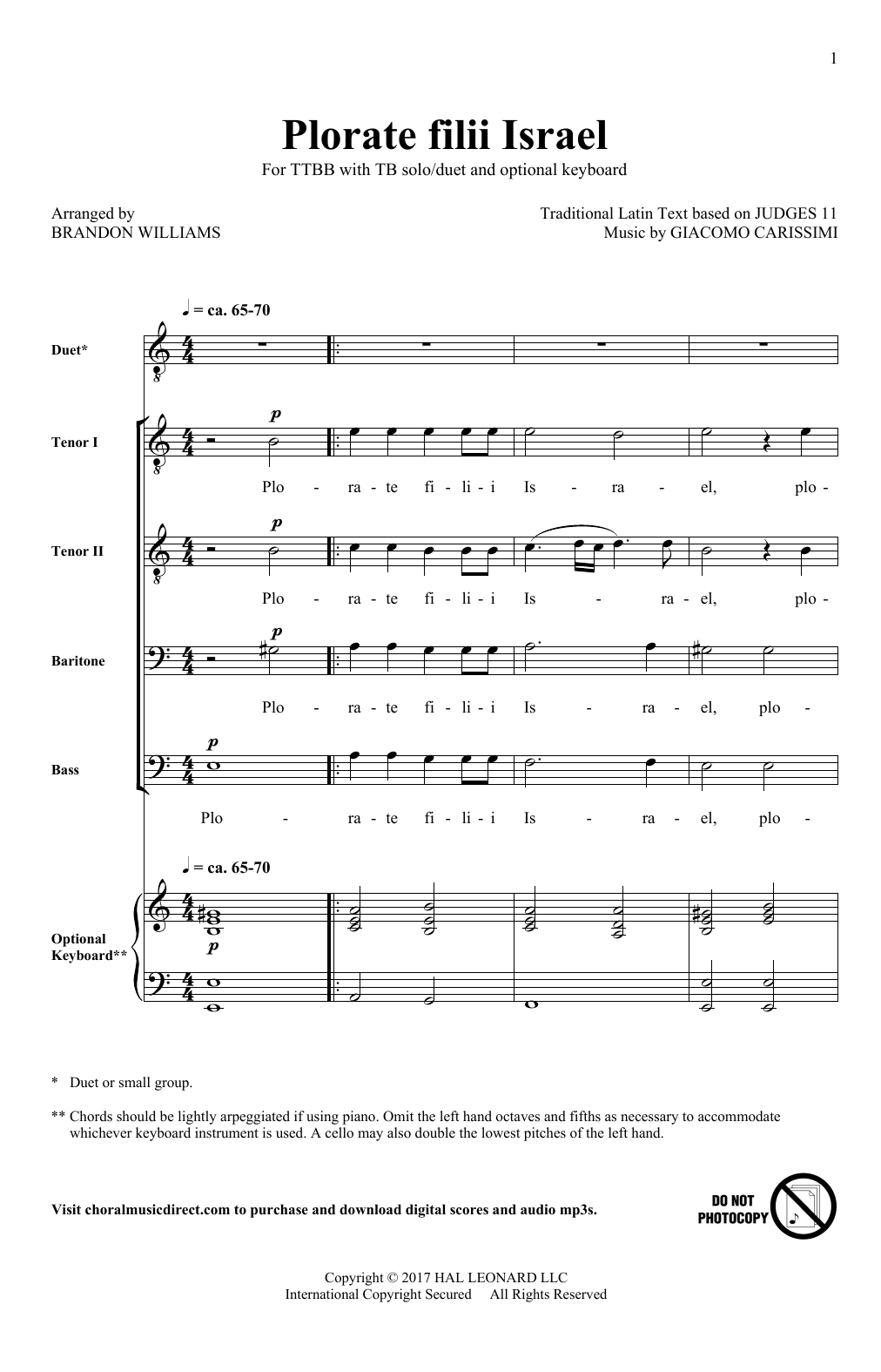 Brandon Williams Plorate Filii Israel Sheet Music
