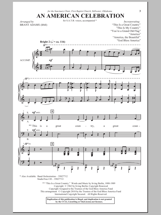 Brant Adams An American Celebration Sheet Music