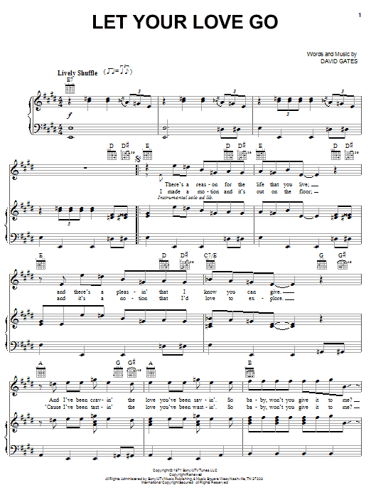 Bread Let Your Love Go Sheet Music