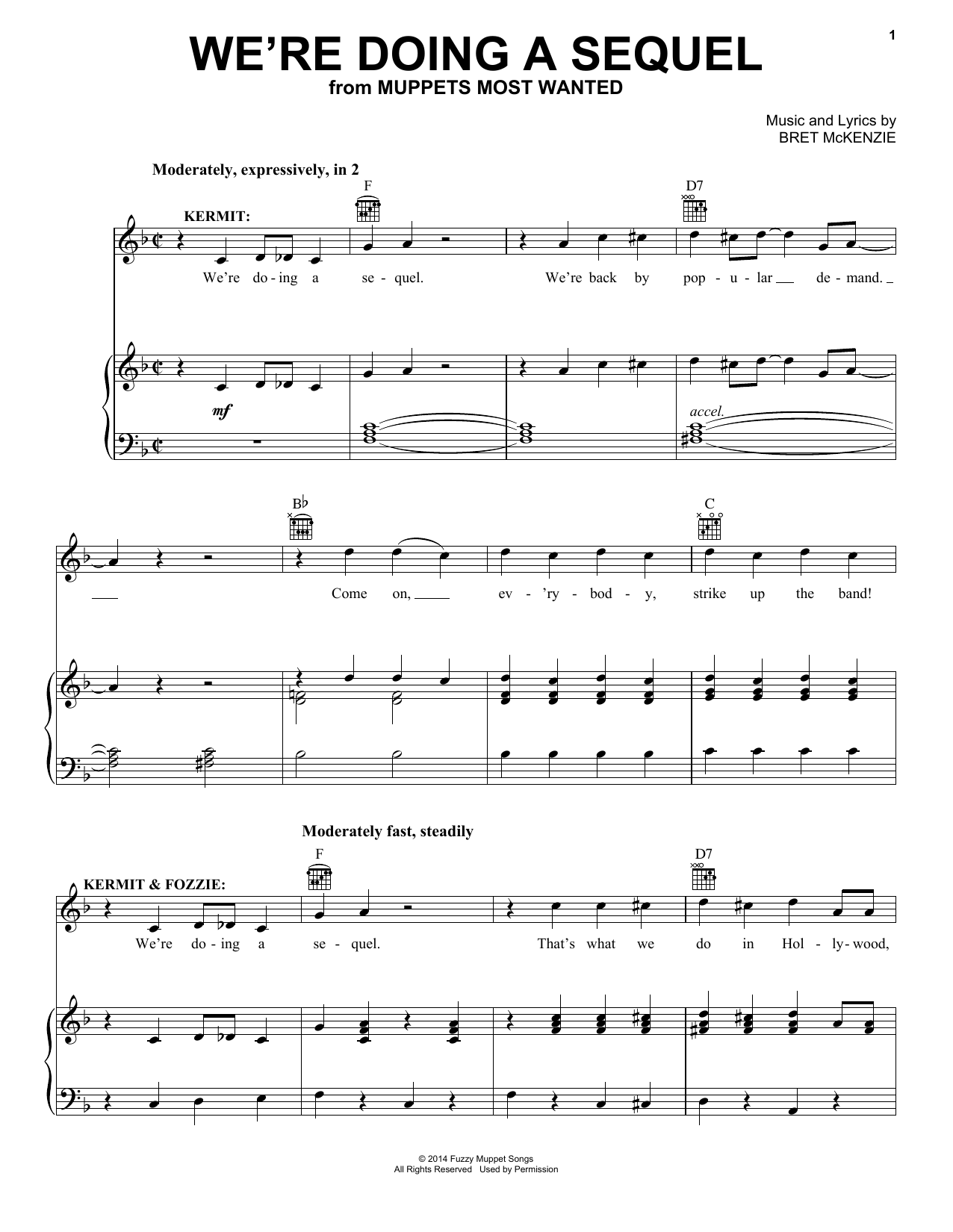 Bret McKenzie We're Doing A Sequel (from Muppets Most Wanted) Sheet Music