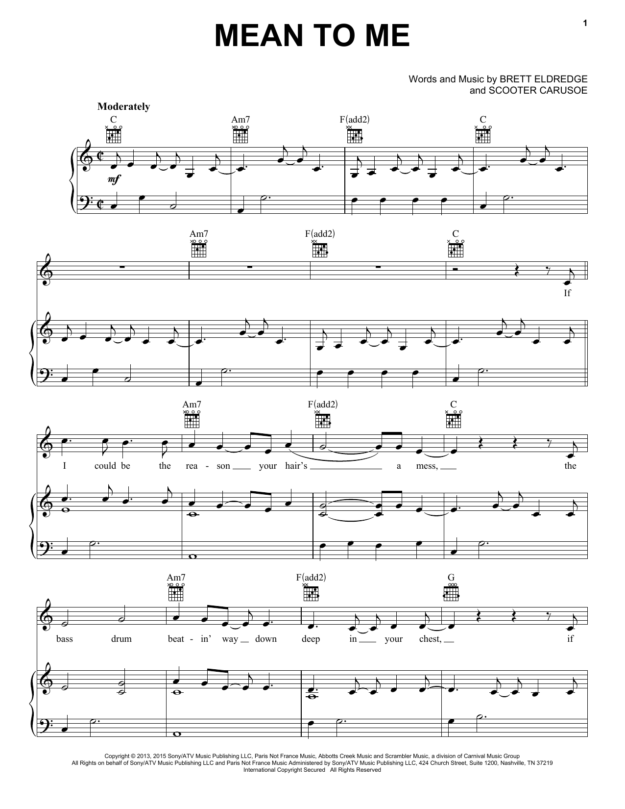 Brett Eldredge Mean To Me Sheet Music