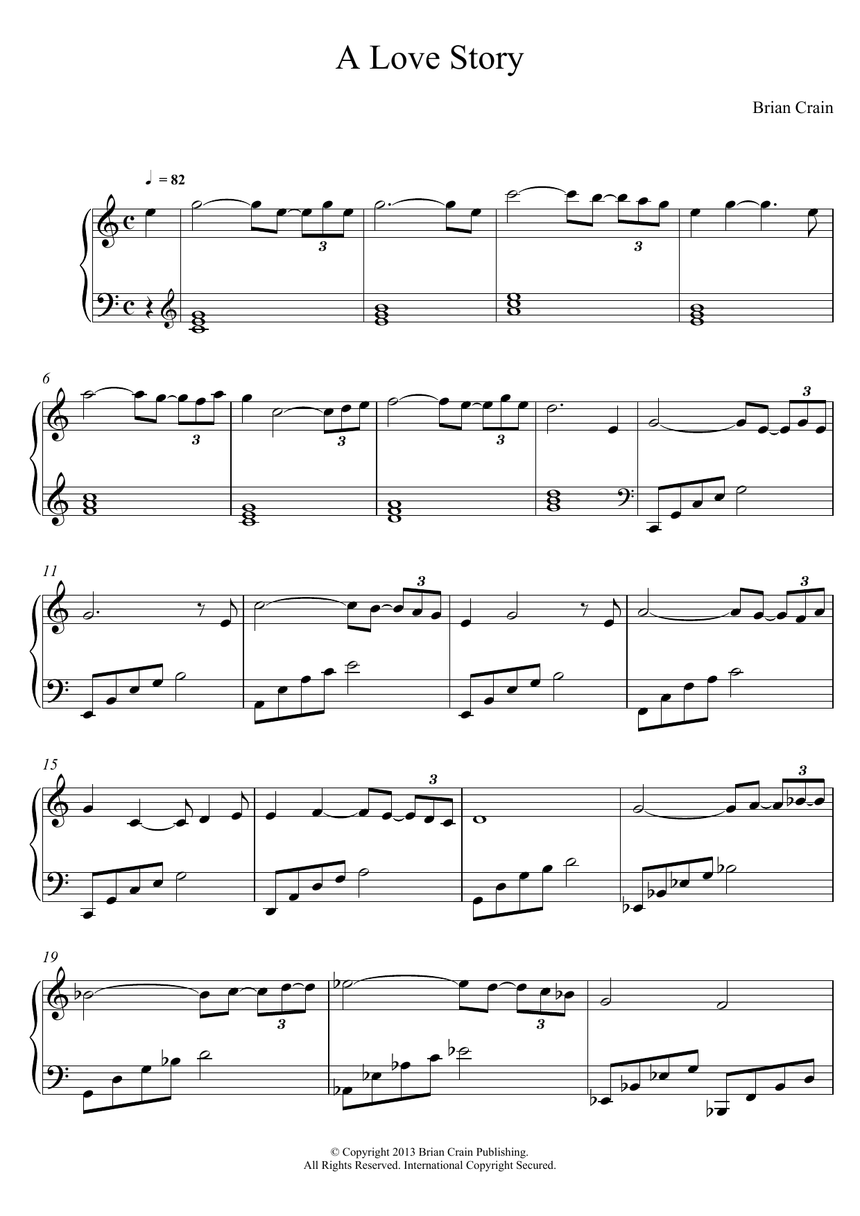 Brian Crain A Love Story Sheet Music