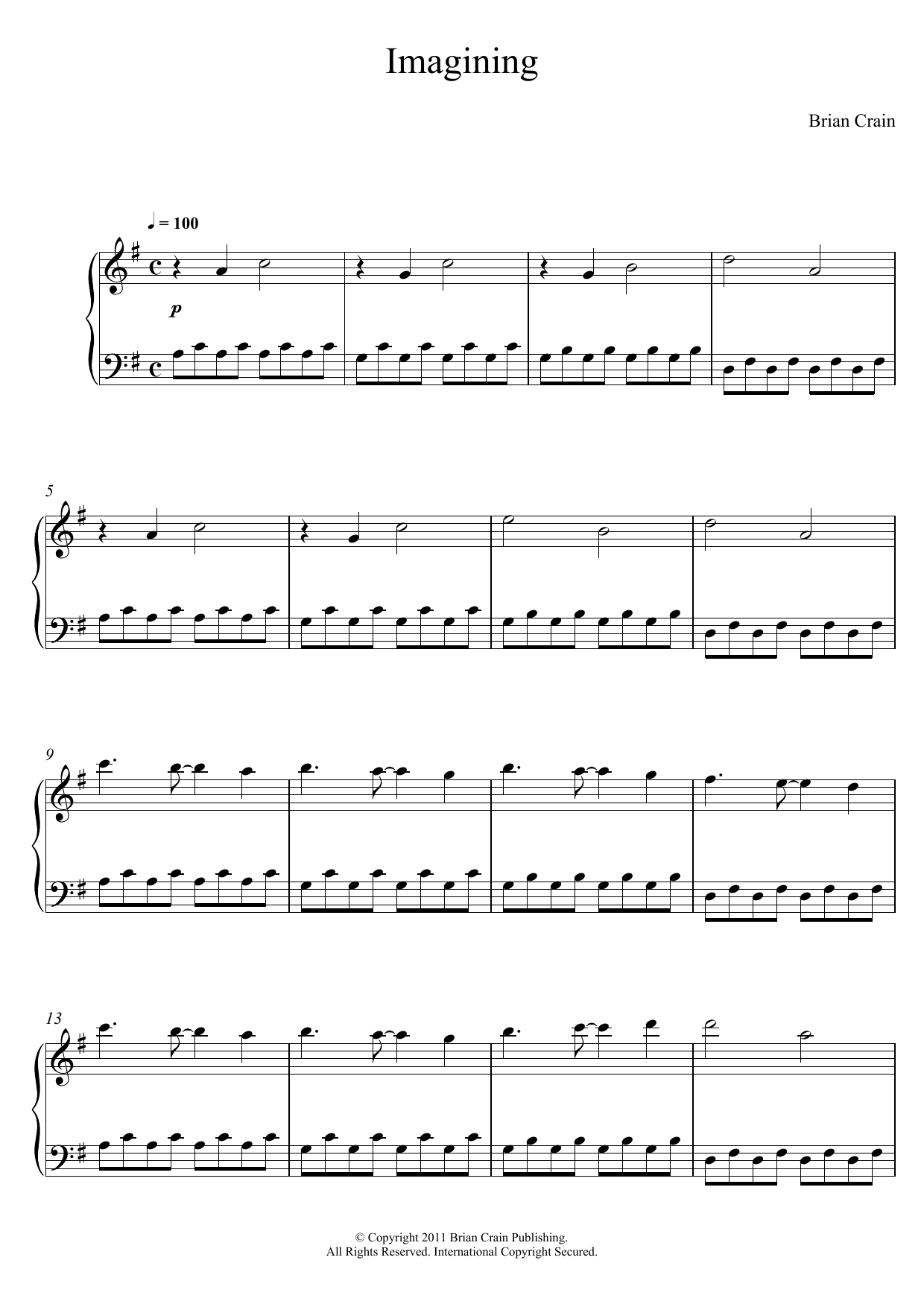 Brian Crain Imagining Sheet Music