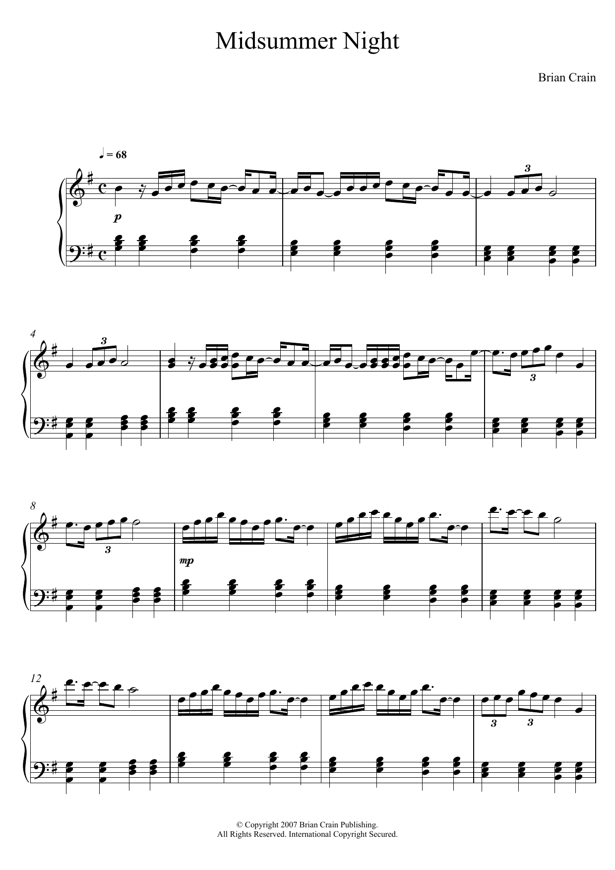 Brian Crain Midsummer Night Sheet Music