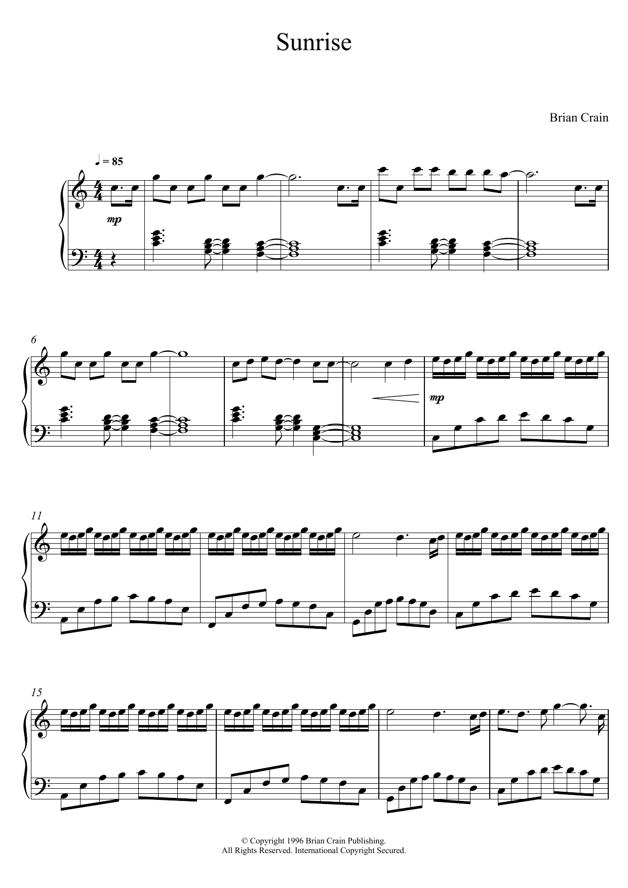 Brian Crain Sunrise Sheet Music