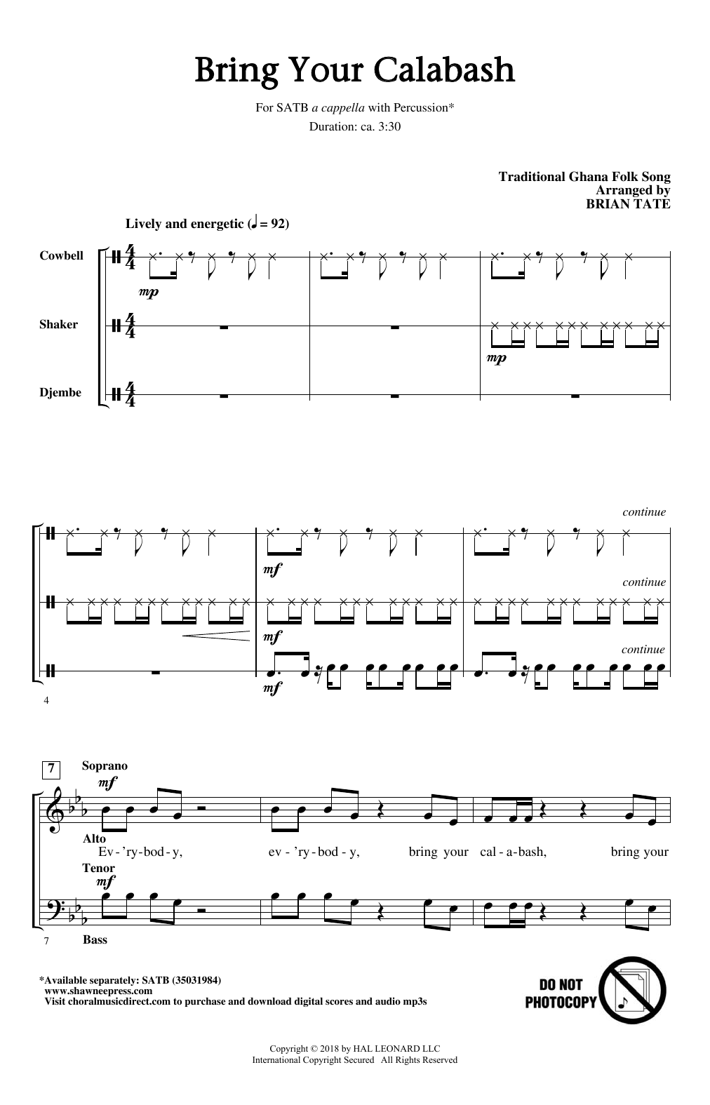 Brian Tate Bring Your Calabash Sheet Music