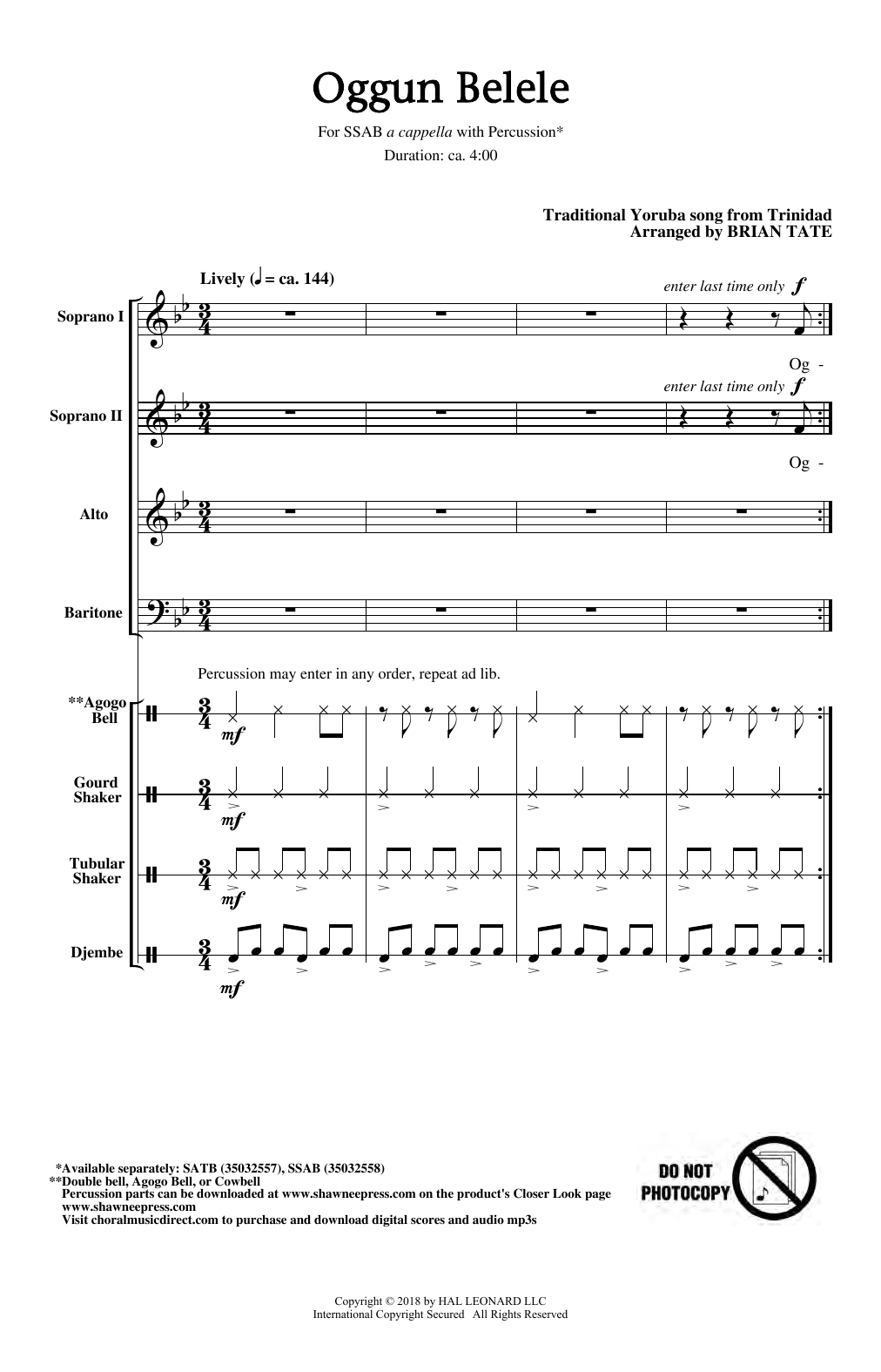 Brian Tate Oggun Belele Sheet Music