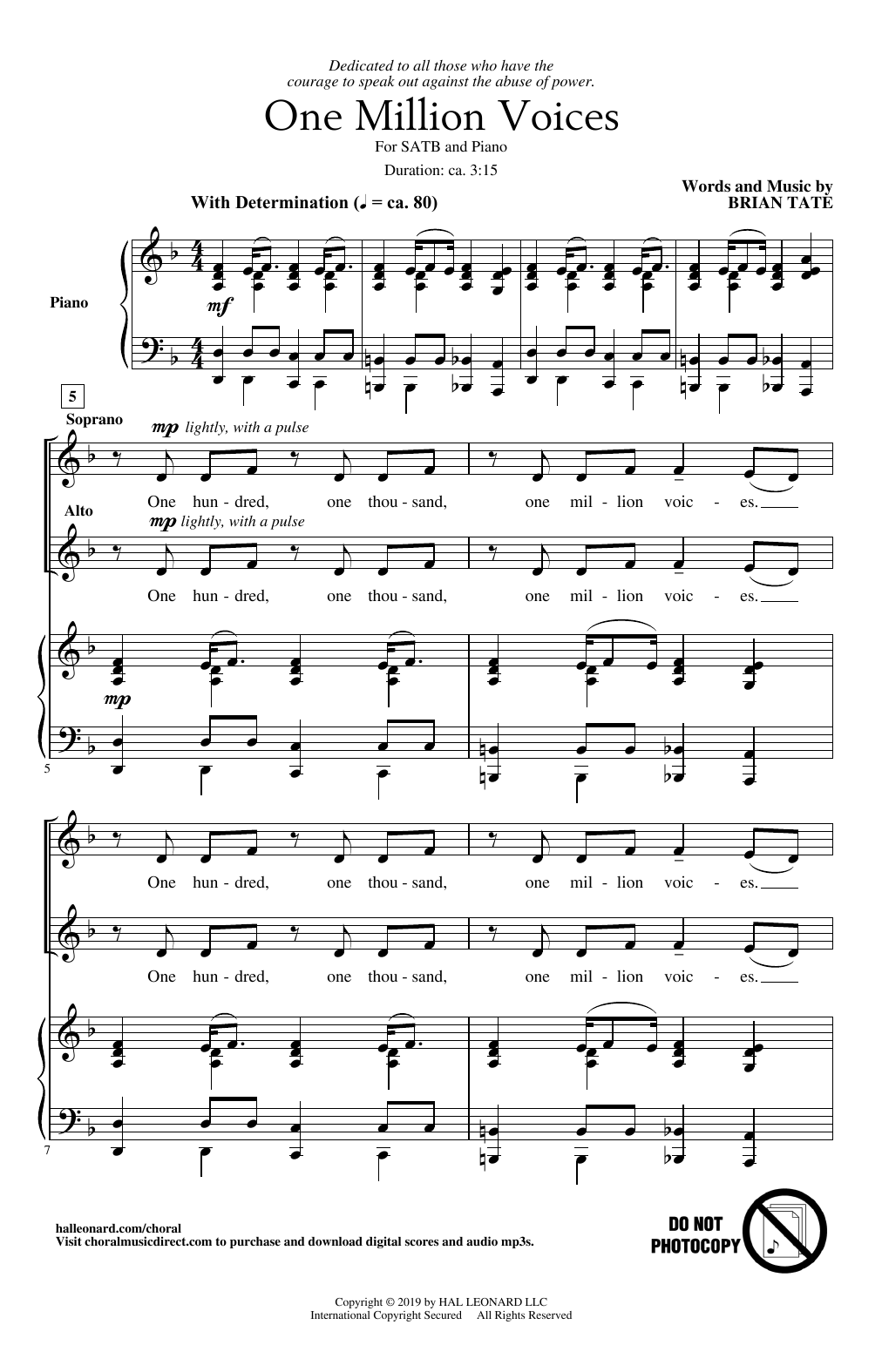 Brian Tate One Million Voices Sheet Music