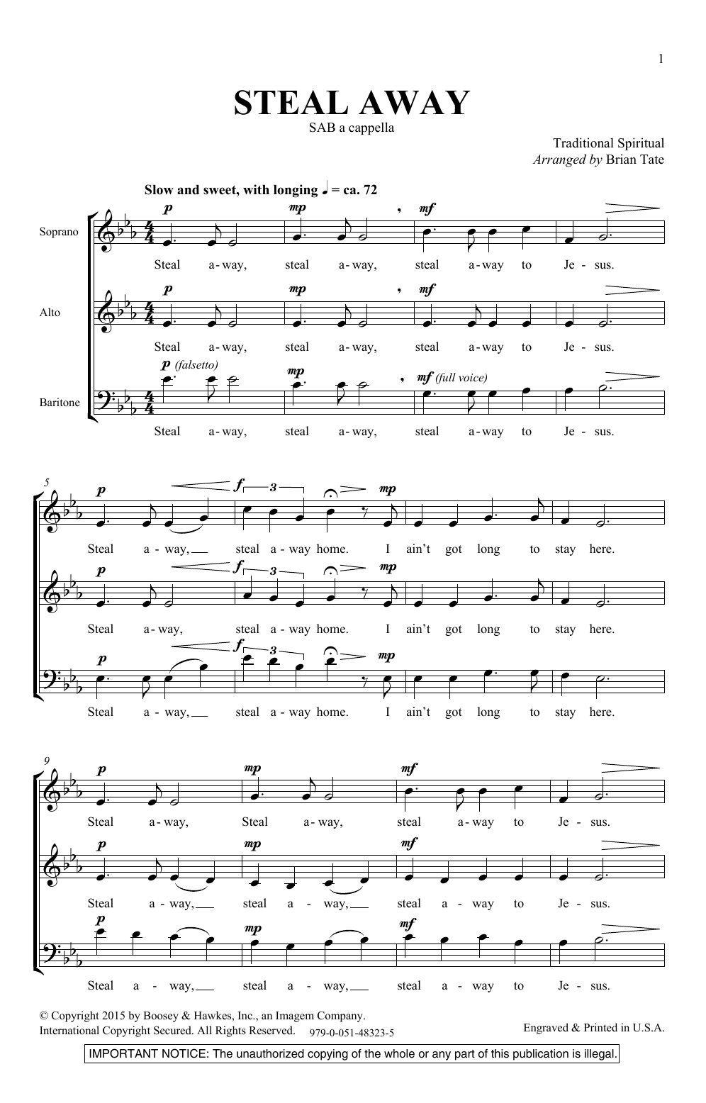 Brian Tate Steal Away Sheet Music