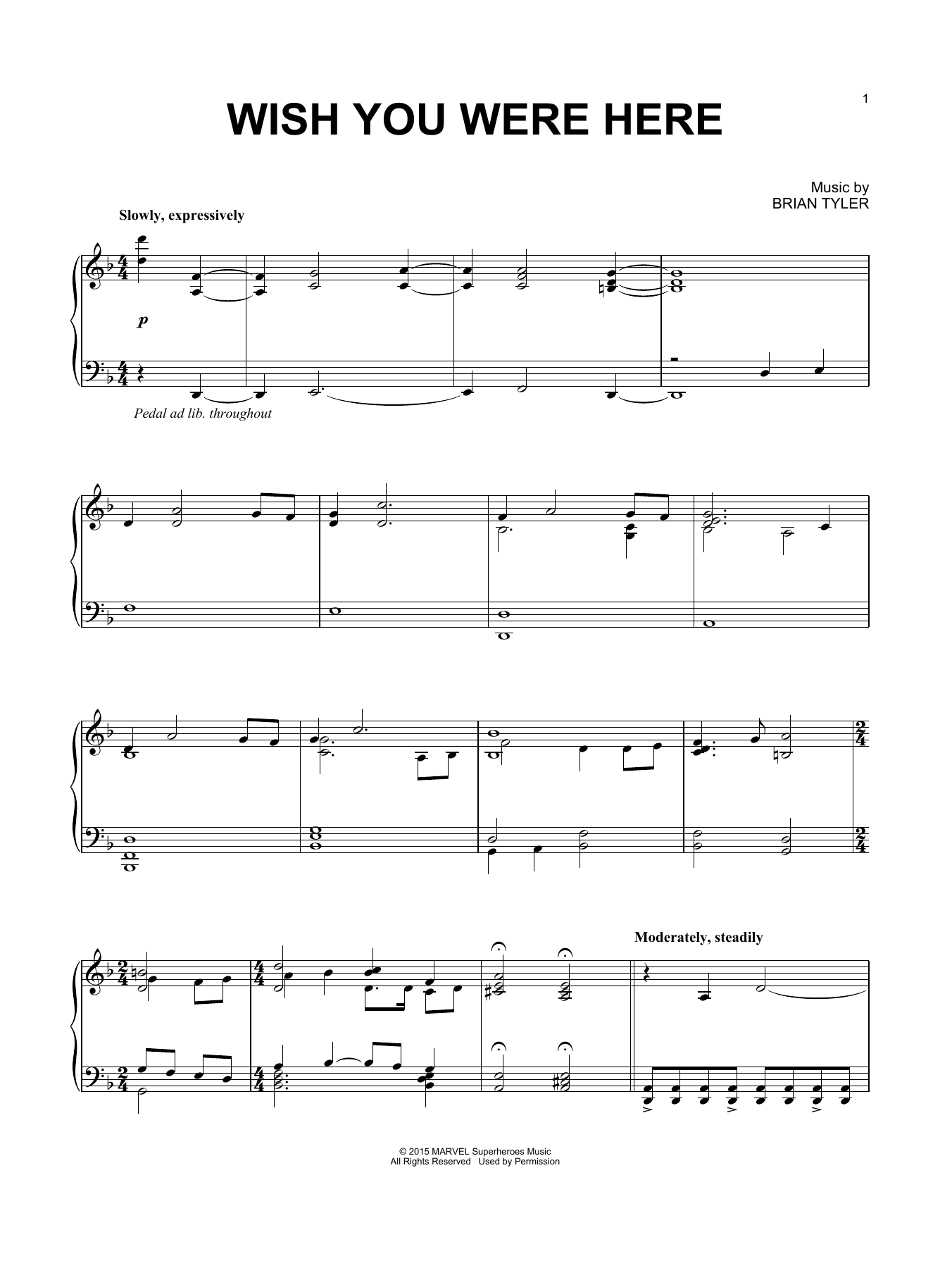 Brian Tyler Wish You Were Here Sheet Music