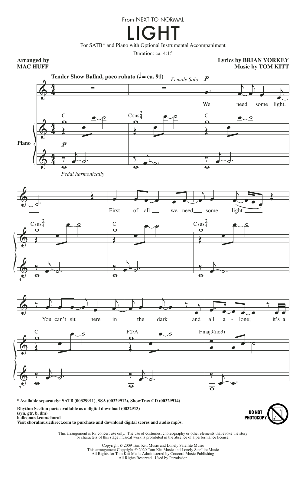 Brian Yorkey & Tom Kitt Light (from Next to Normal) (arr. Mac Huff) Sheet Music