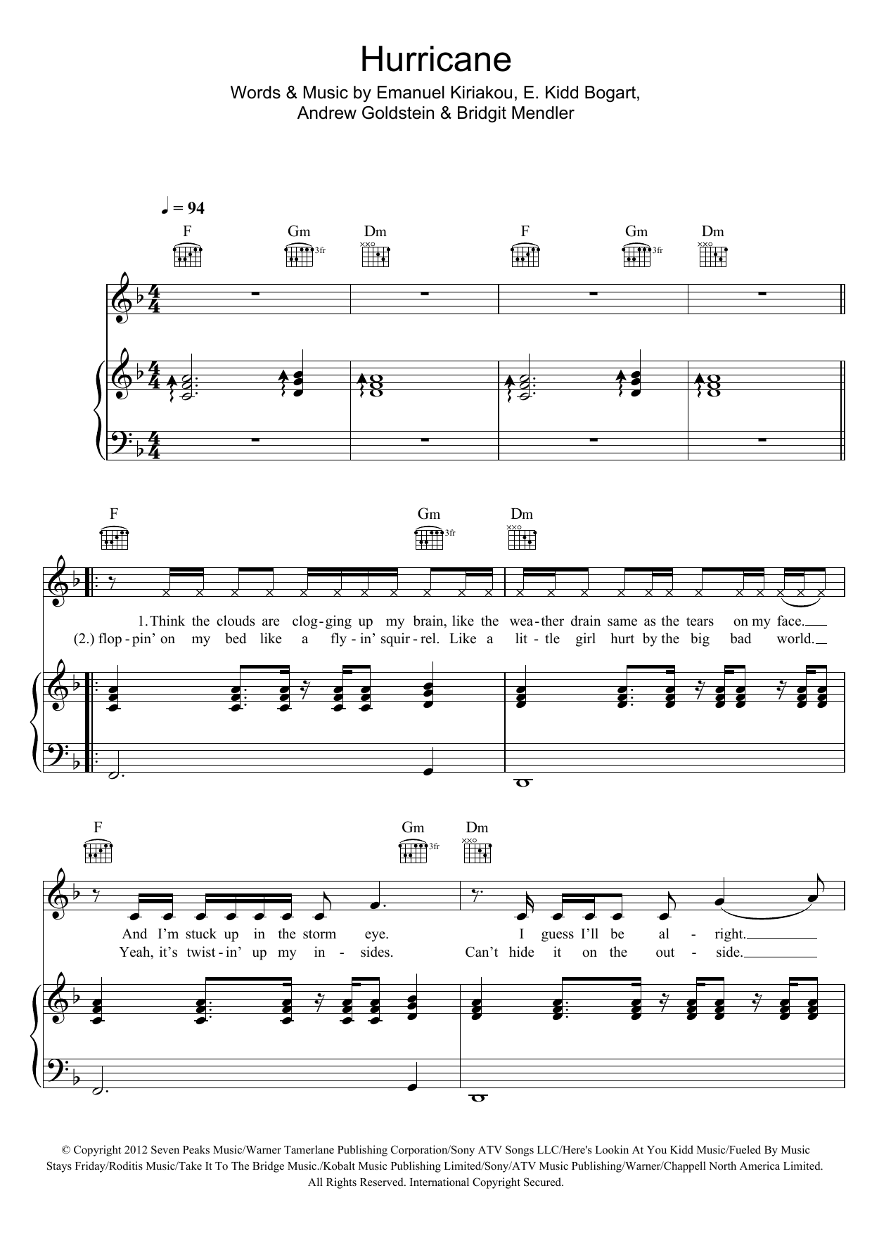 Bridgit Mendler Hurricane Sheet Music
