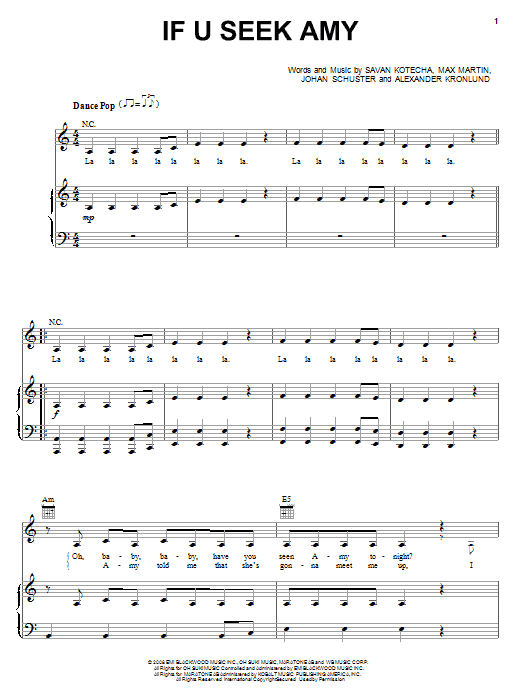 Britney Spears If U Seek Amy Sheet Music