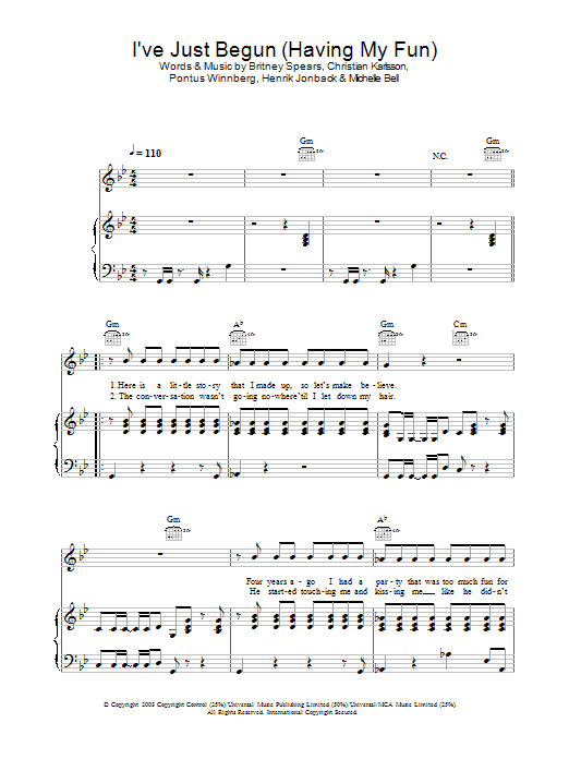 Britney Spears I've Just Begun (Having My Fun) Sheet Music