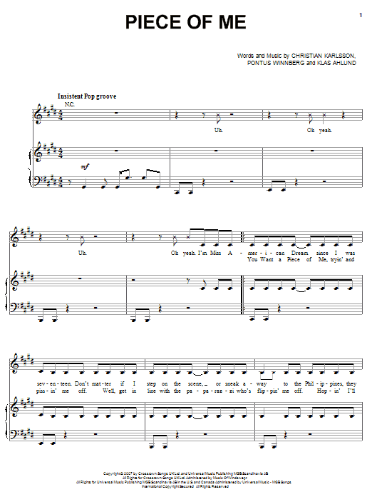 Britney Spears Piece Of Me Sheet Music