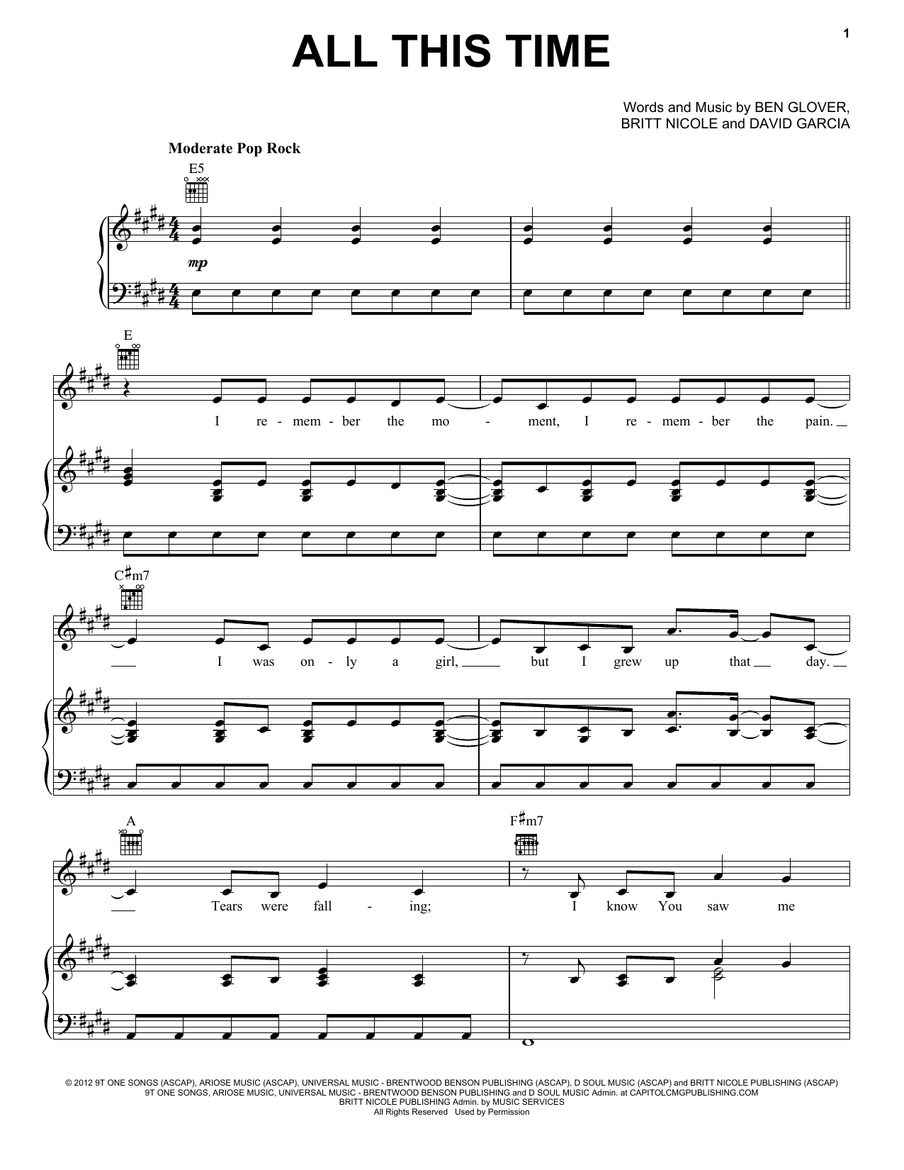 Britt Nicole All This Time Sheet Music