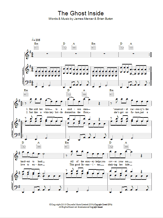 Broken Bells The Ghost Inside Sheet Music