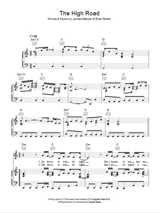 Broken Bells The High Road Sheet Music