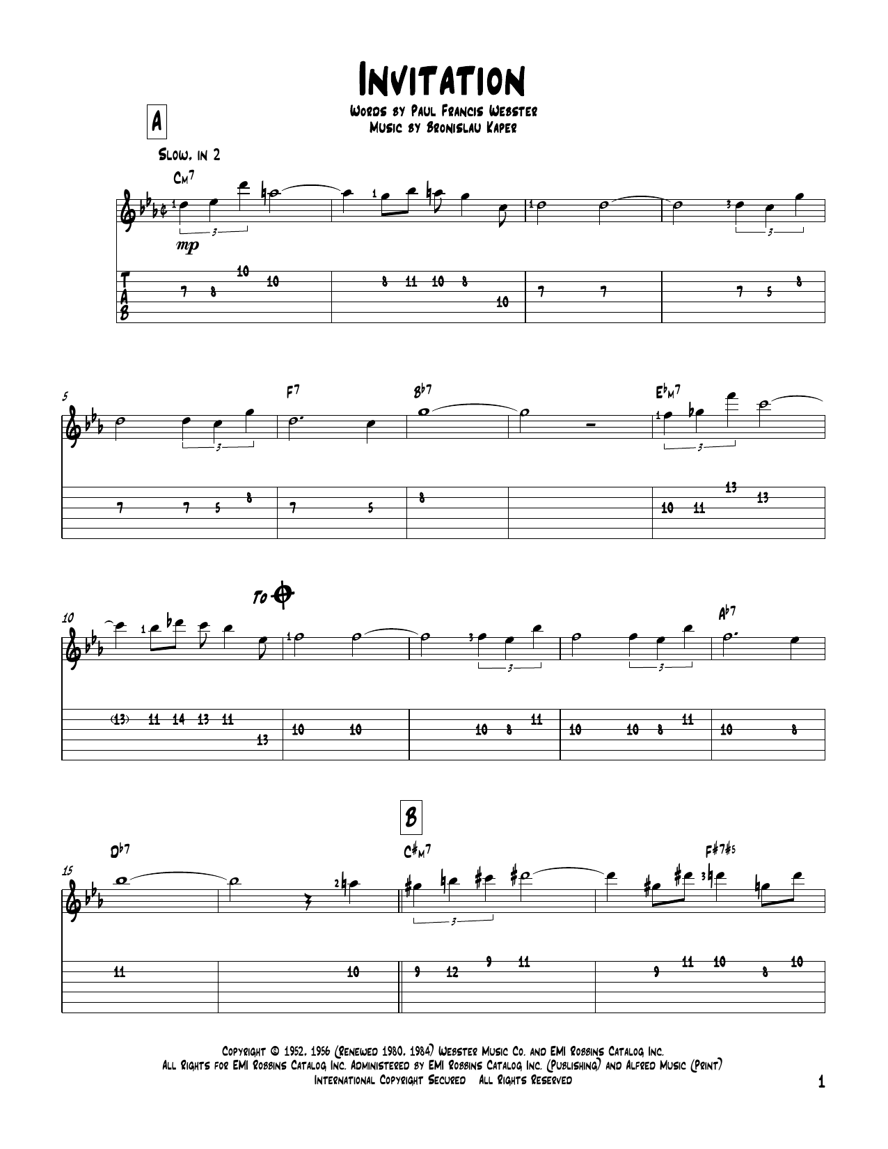 Bronislau Kaper Invitation Sheet Music
