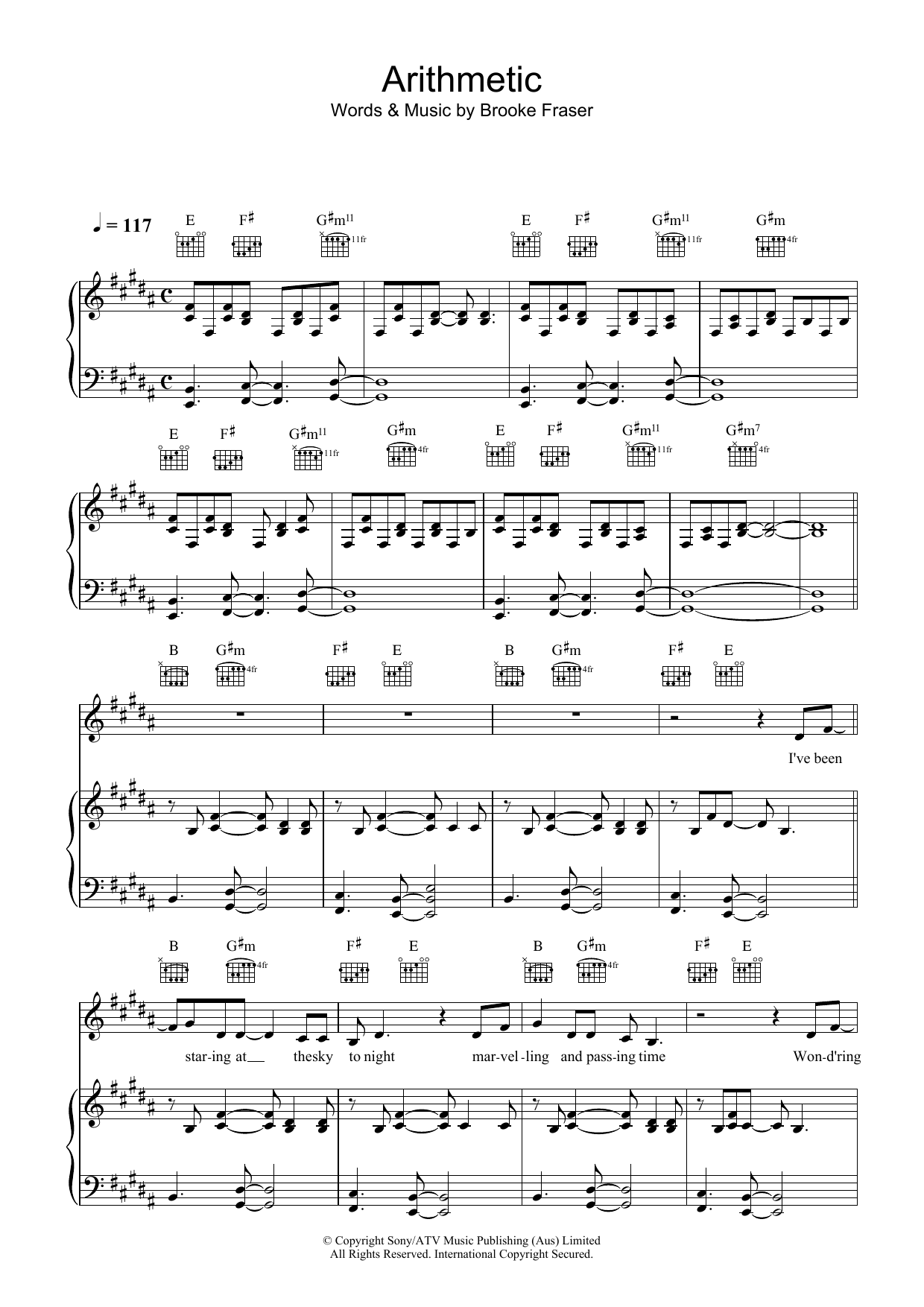 Brooke Fraser Arithmetic Sheet Music