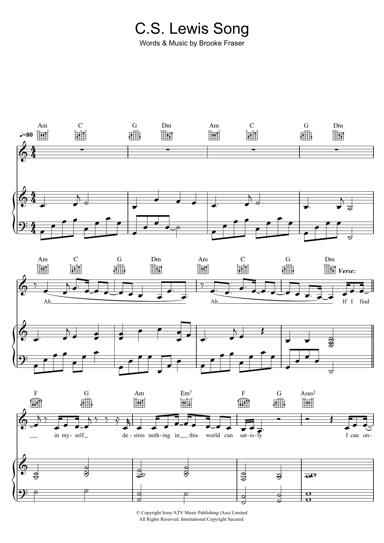 Brooke Fraser C.S. Lewis Song Sheet Music