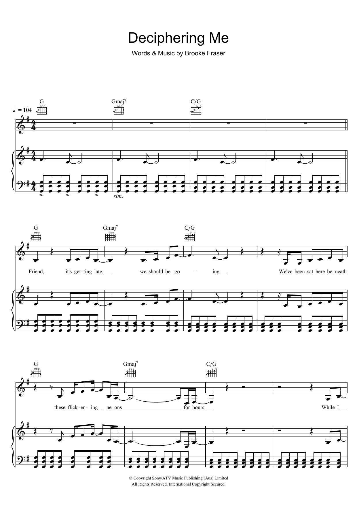 Brooke Fraser Deciphering Me Sheet Music