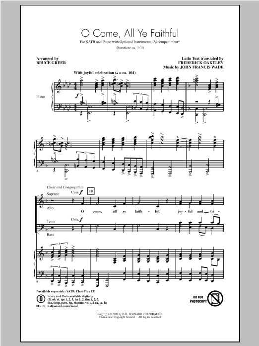 Bruce Greer O Come, All Ye Faithful (Adeste Fideles) Sheet Music