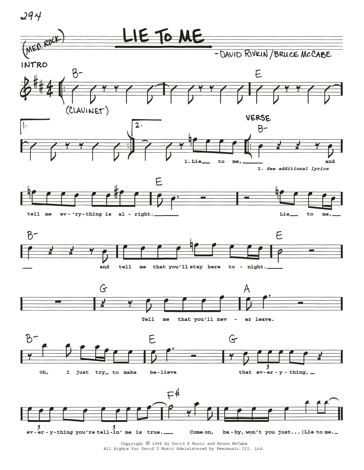 Bruce McCabe Lie To Me Sheet Music