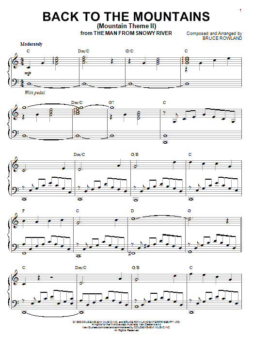 Bruce Rowland Back To The Mountains (Mountain Theme II) Sheet Music