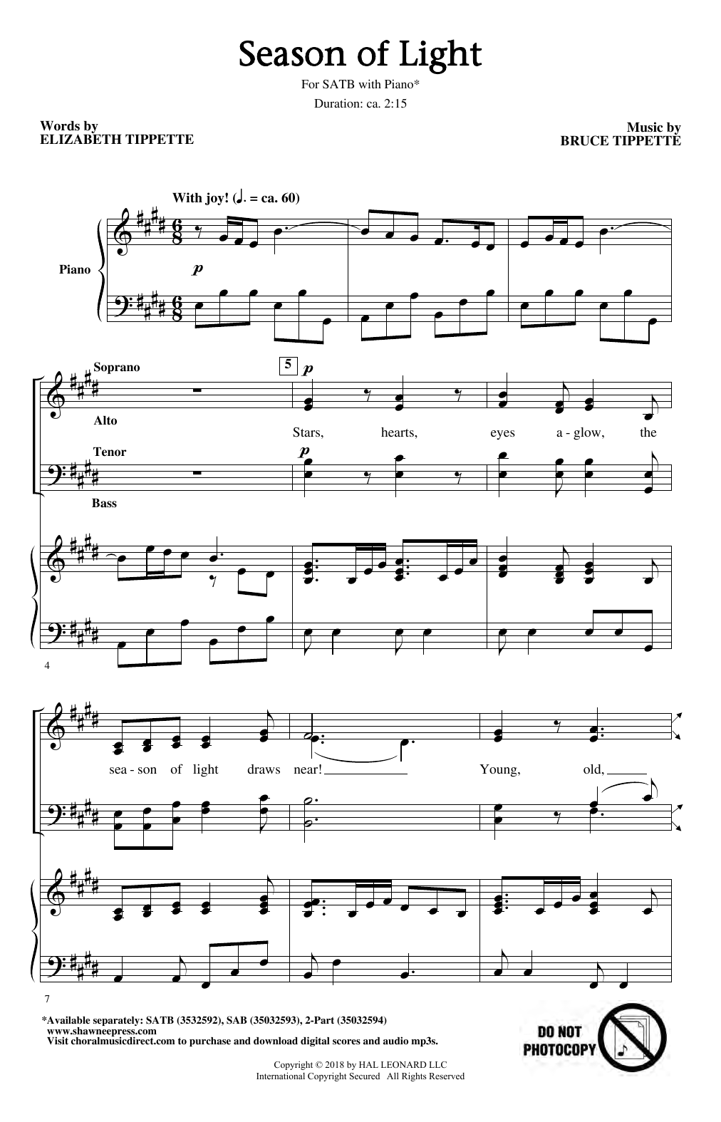 Bruce Tippette & Elizabeth Tippette Season Of Light Sheet Music