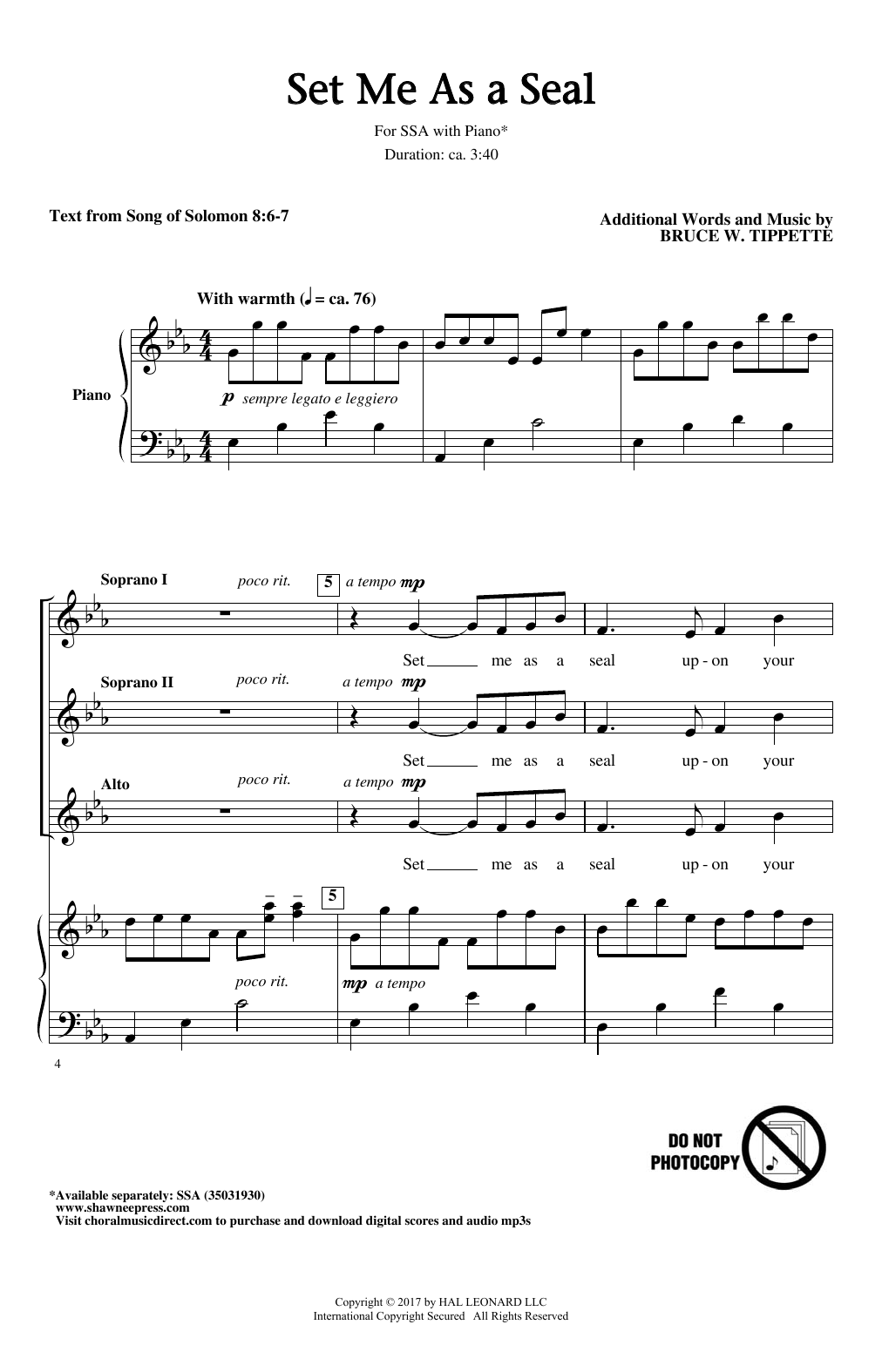 Bruce W. Tippette Set Me As A Seal Sheet Music