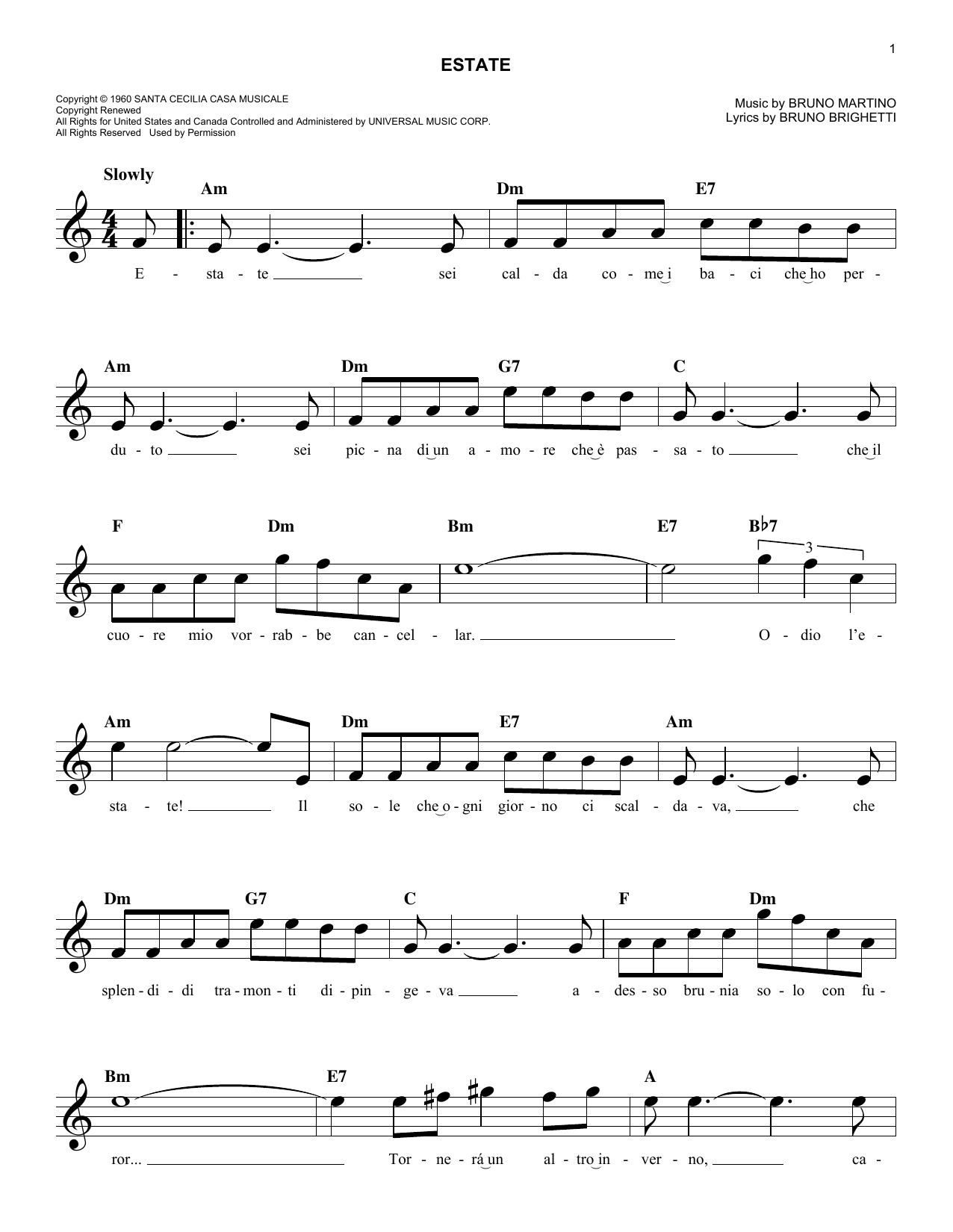 Bruno Brighetti Estate Sheet Music