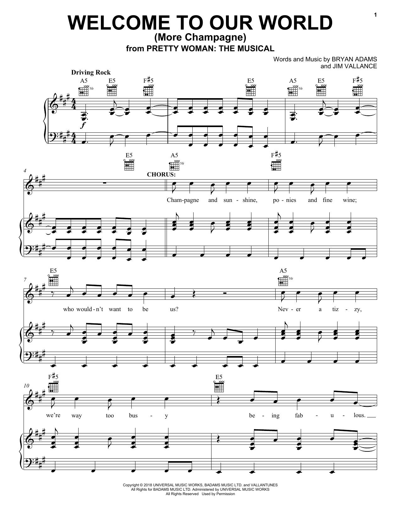 Bryan Adams & Jim Vallance Welcome To Our World (More Champagne) (from Pretty Woman: The Musical) Sheet Music