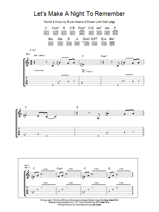 Bryan Adams Let's Make A Night To Remember Sheet Music