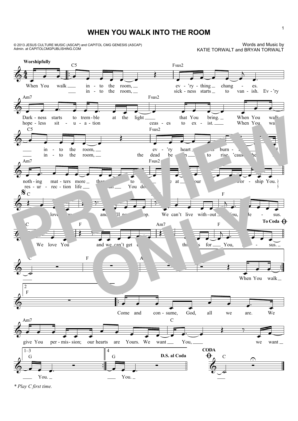 Bryan Torwalt When You Walk Into The Room Sheet Music