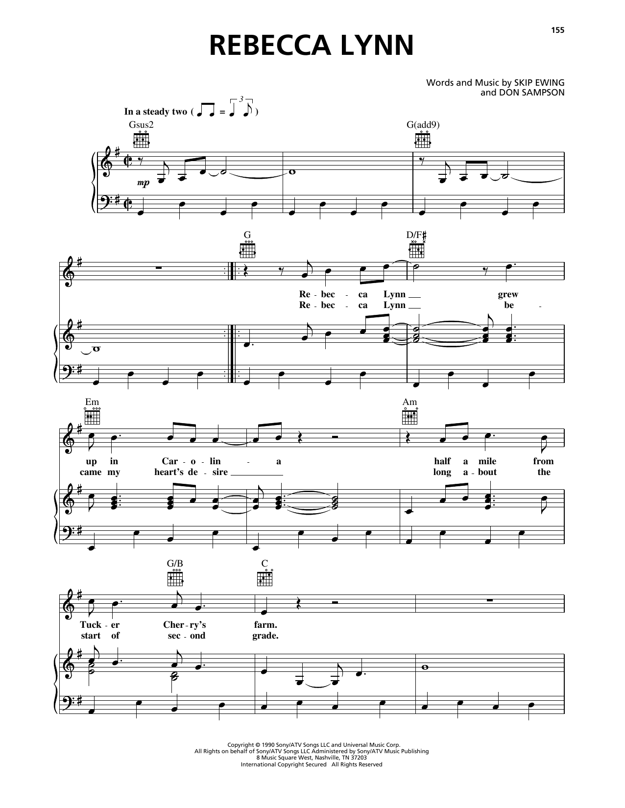 Bryan White Rebecca Lynn Sheet Music