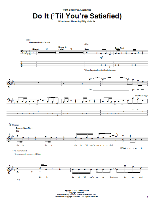 B.T. Express Do It ('Til You're Satisfied) Sheet Music