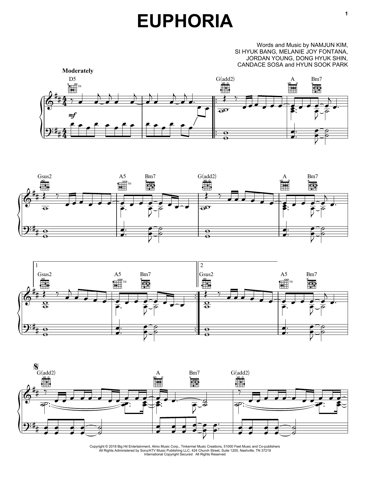 BTS Euphoria Sheet Music