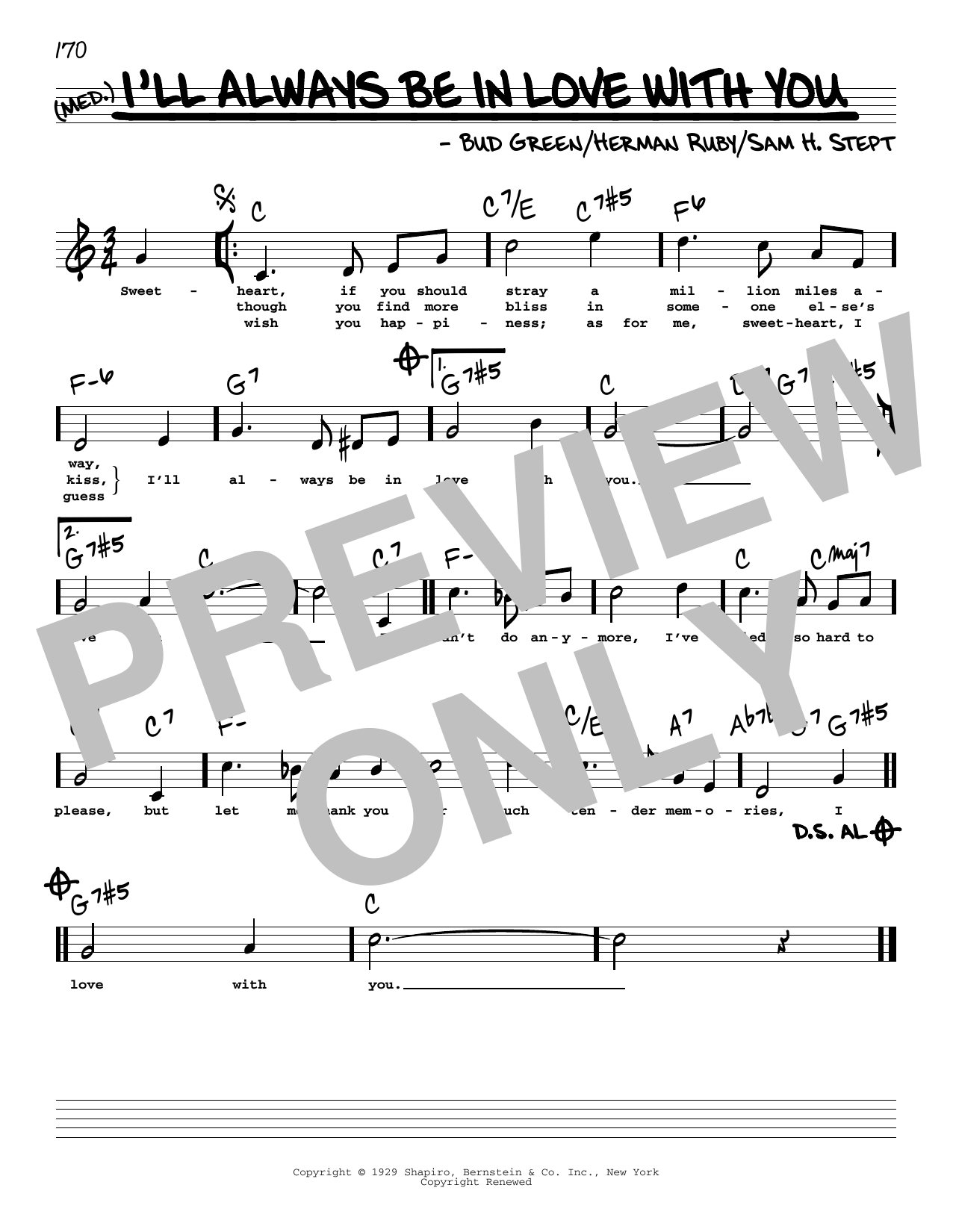 Bud Green I'll Always Be In Love With You (High Voice) Sheet Music