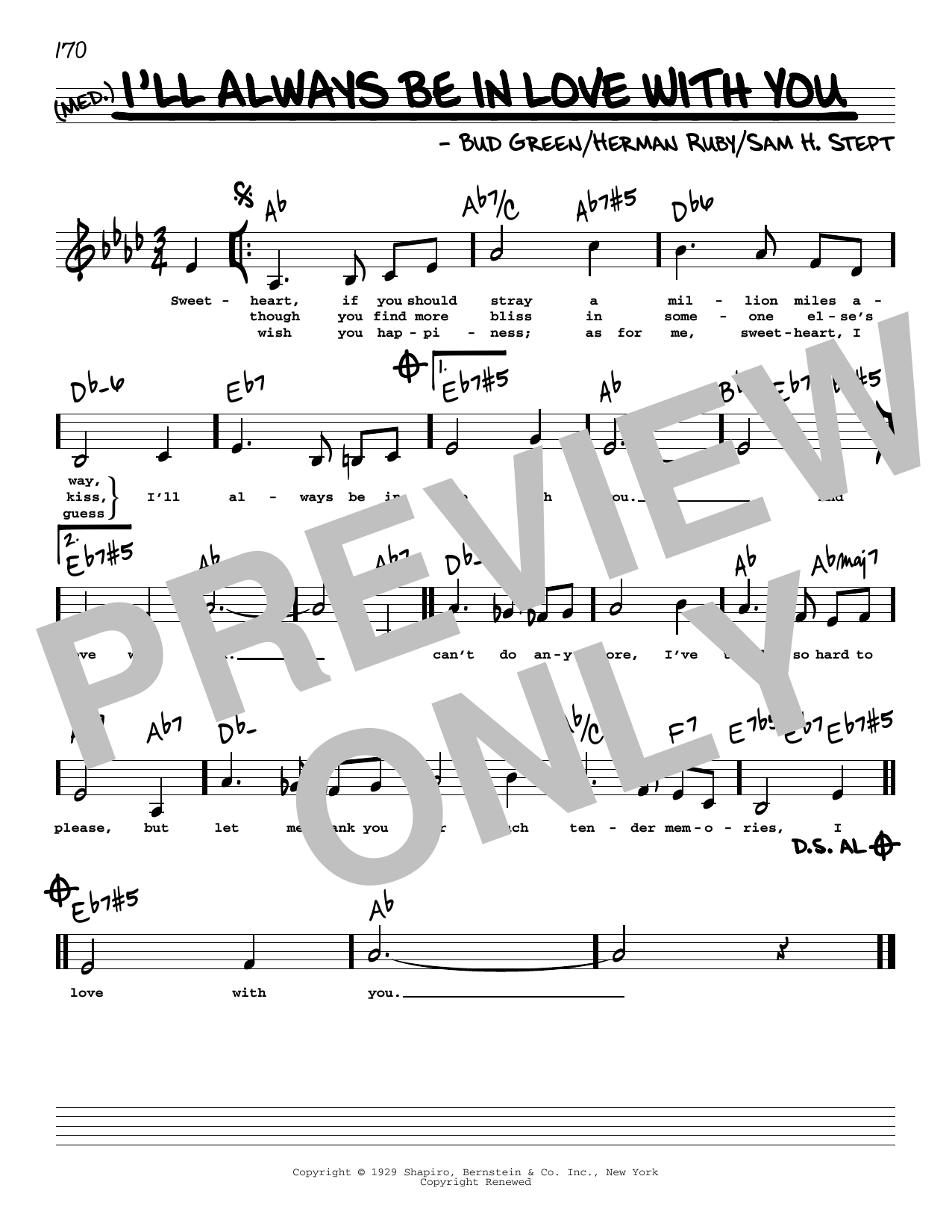 Bud Green I'll Always Be In Love With You (Low Voice) Sheet Music