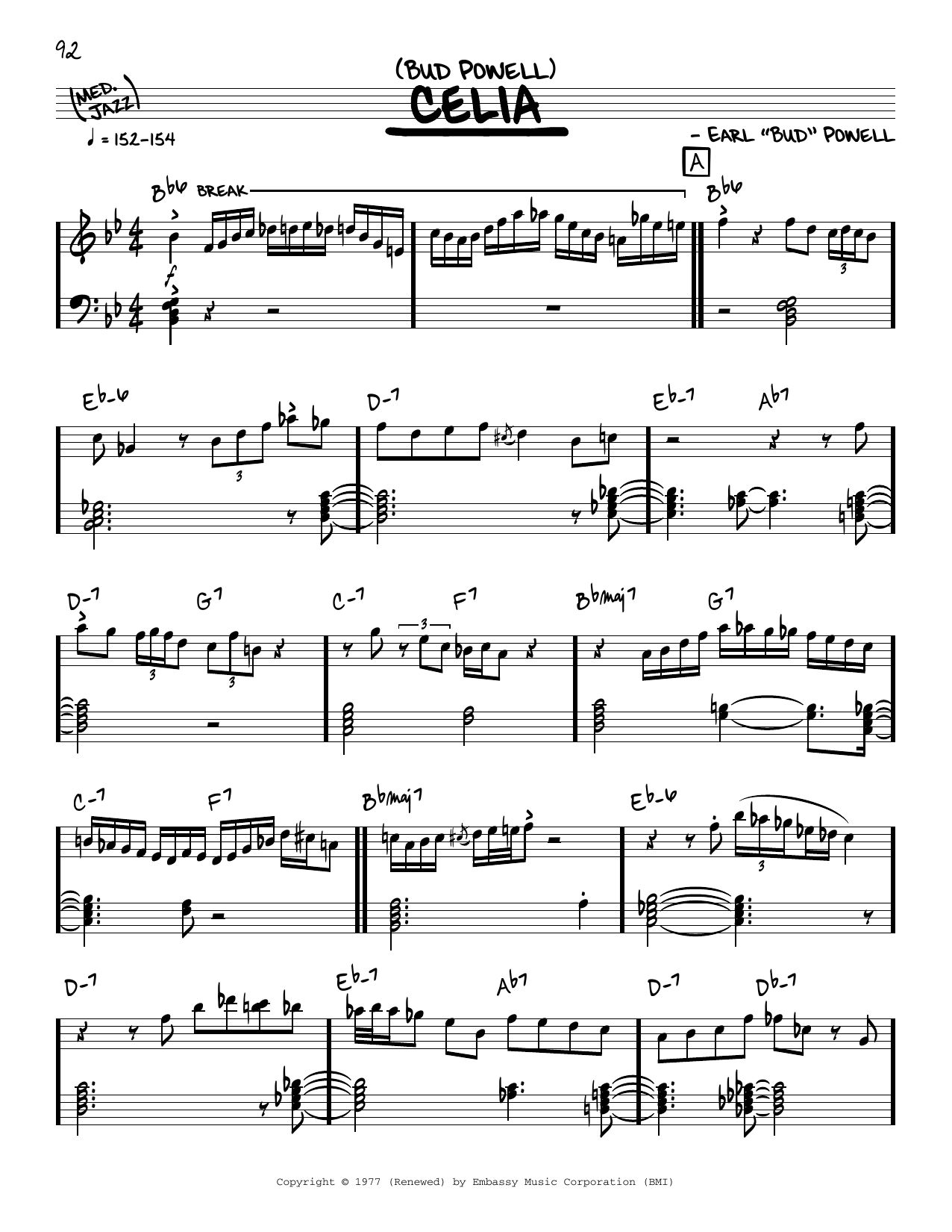 Bud Powell Celia (solo only) Sheet Music